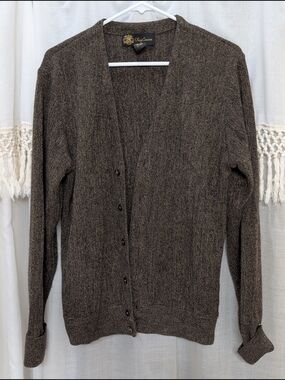 Cozy Brown Oleg Cassini Medium V-Neck Cardigan Sweater